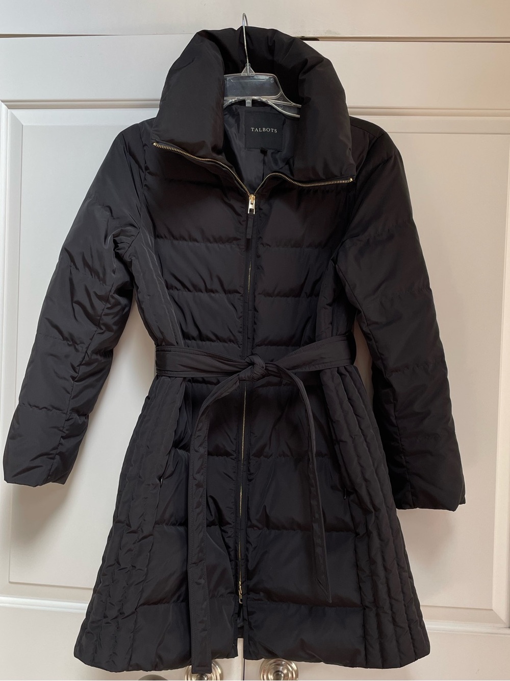 Talbots Black Down-Filled Belted Pockets Puffer Coat Jacket - Size Medium